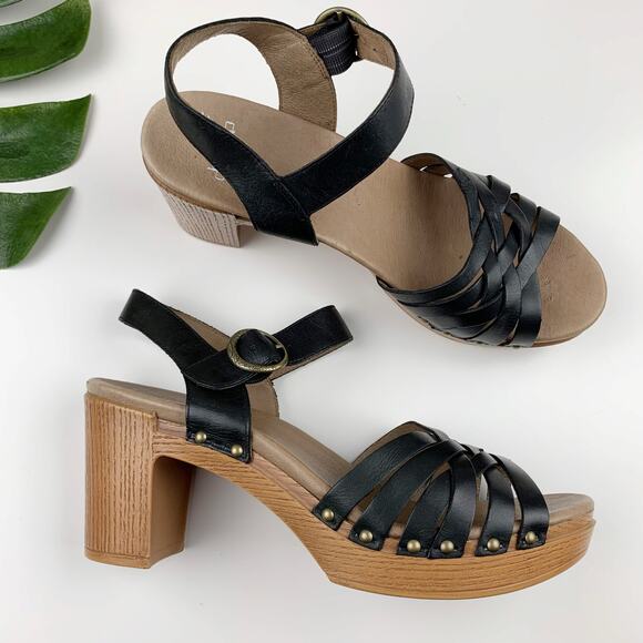 Dansko Dawson Heeled Sandals Strappy Black Leather Women's 42 US 11.5 12 - Picture 1 of 13
